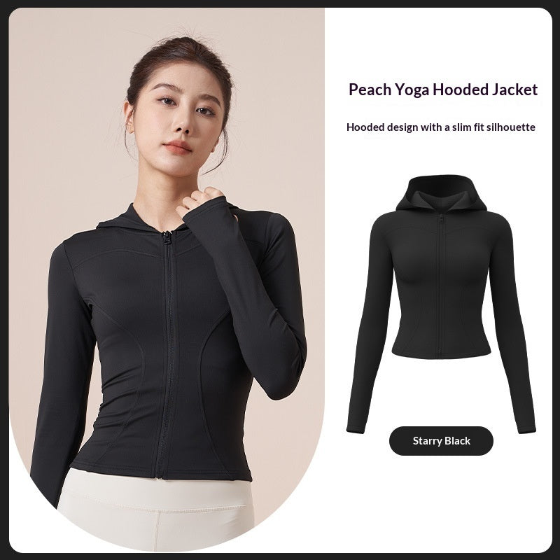 SpringAutumn Hooded Yoga Jacket For Women, Slimming And Figure-flattering