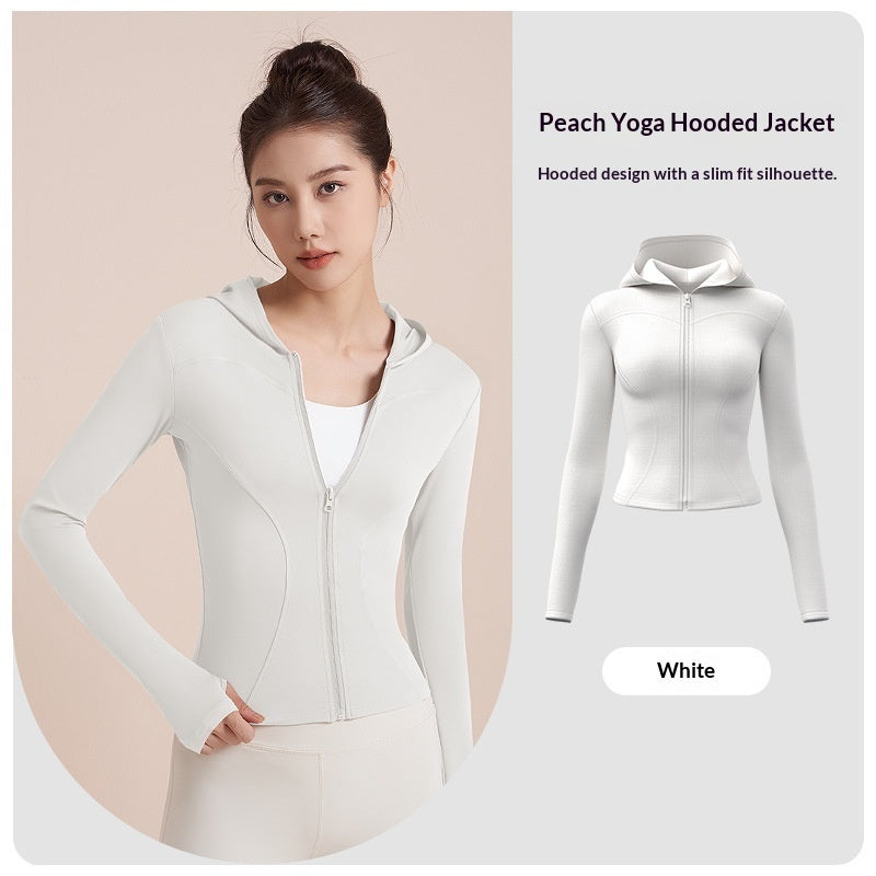 SpringAutumn Hooded Yoga Jacket For Women, Slimming And Figure-flattering
