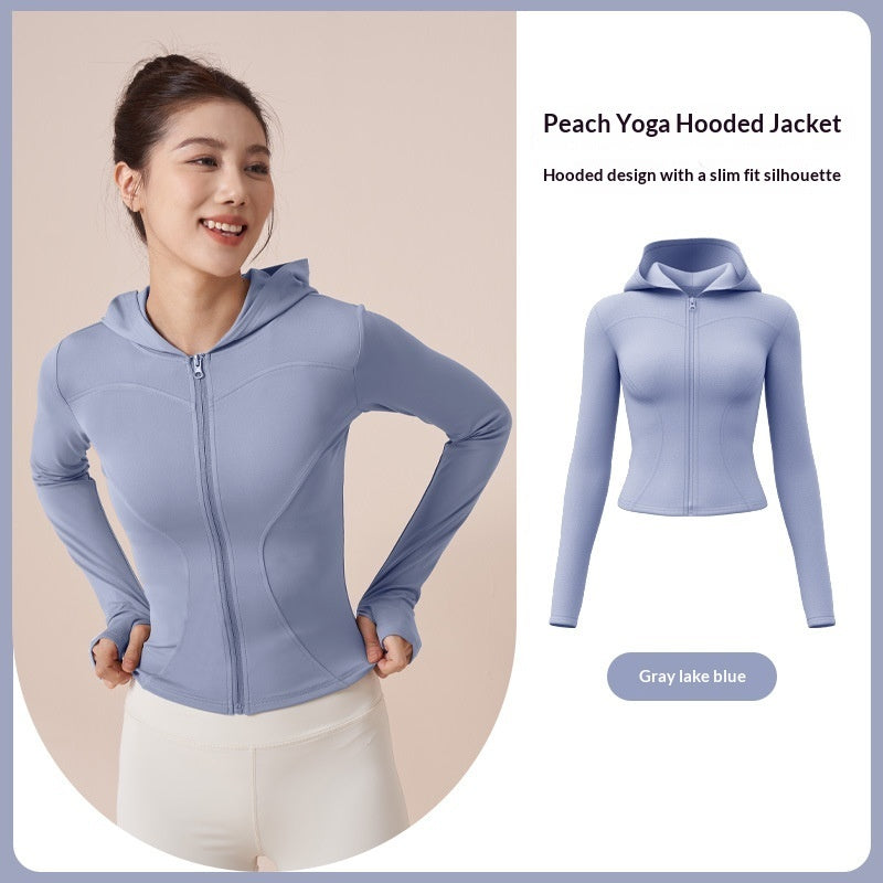 SpringAutumn Hooded Yoga Jacket For Women, Slimming And Figure-flattering